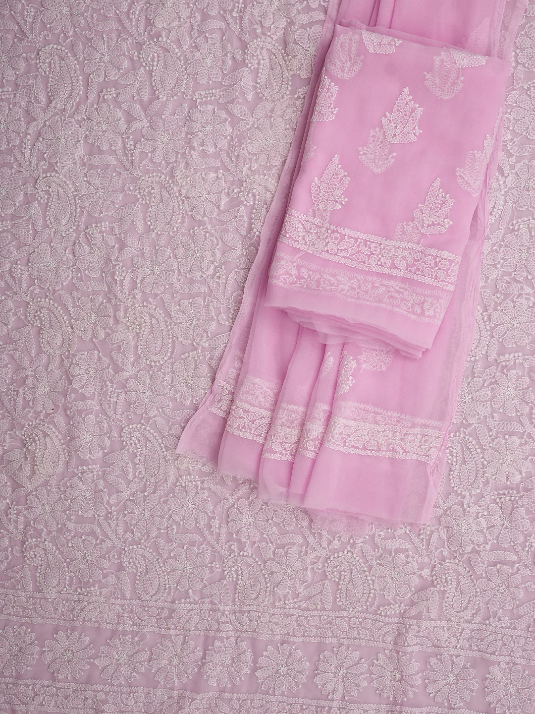 Ada Hand Embroidered Pink Georgette Lucknowi Chikankari Unstitched Suit Piece 01A915233