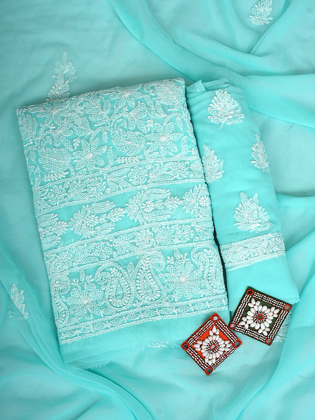 Ada Hand Embroidered Sea Green Georgette Lucknowi Chikankari Unstitched Suit Piece 01A915231