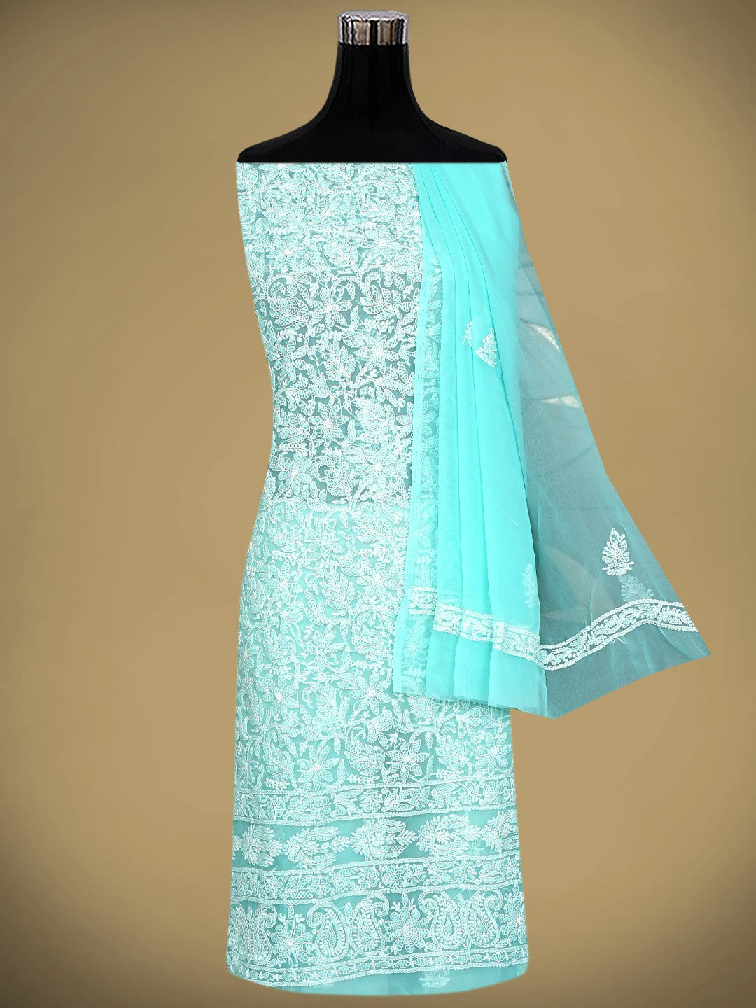 Ada Hand Embroidered Sea Green Georgette Lucknowi Chikankari Unstitched Suit Piece 01A915231