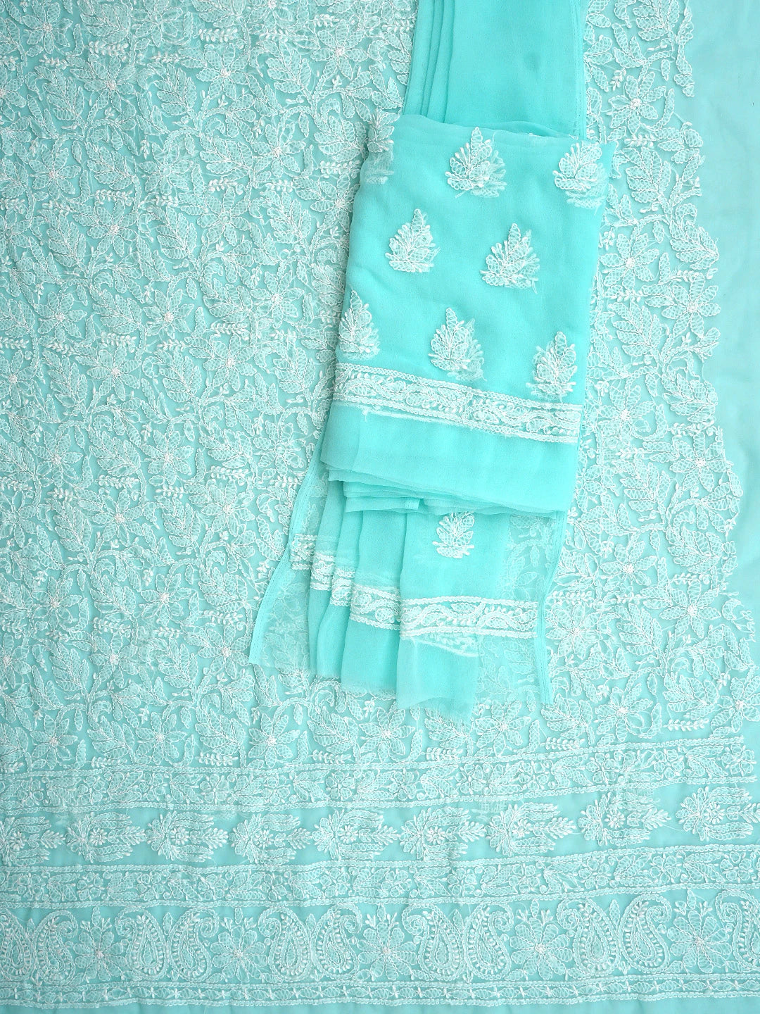 Ada Hand Embroidered Sea Green Georgette Lucknowi Chikankari Unstitched Suit Piece 01A915231