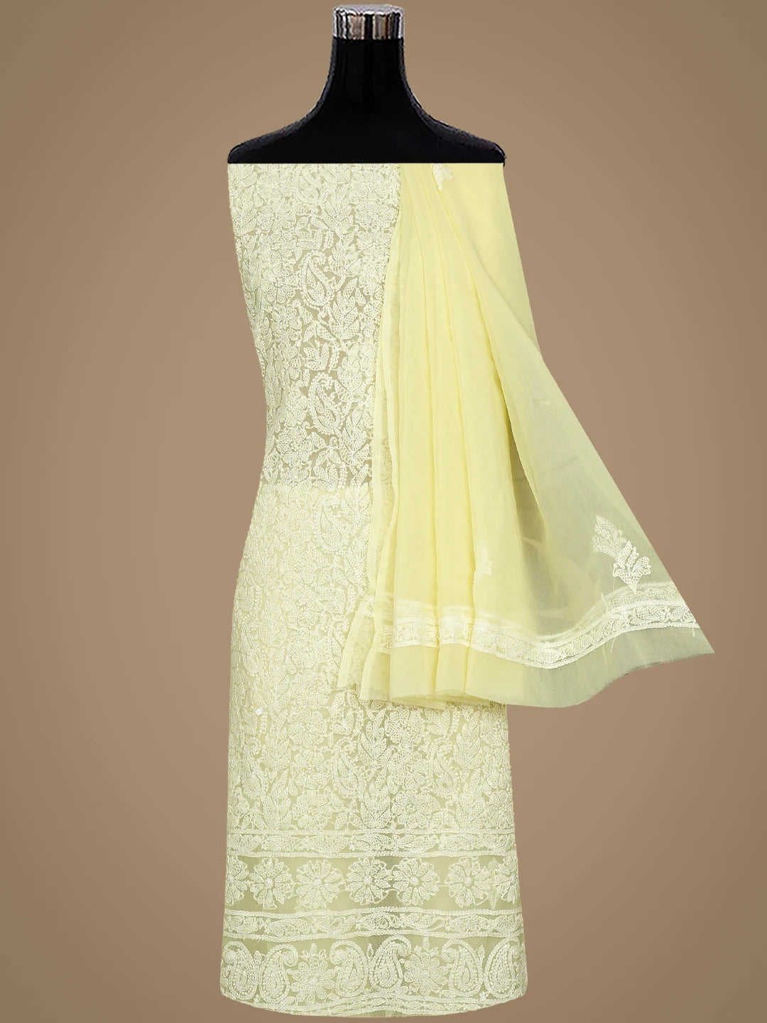 Ada Hand Embroidered Lemon Georgette Lucknowi Chikankari Unstitched Suit Piece 01A915229