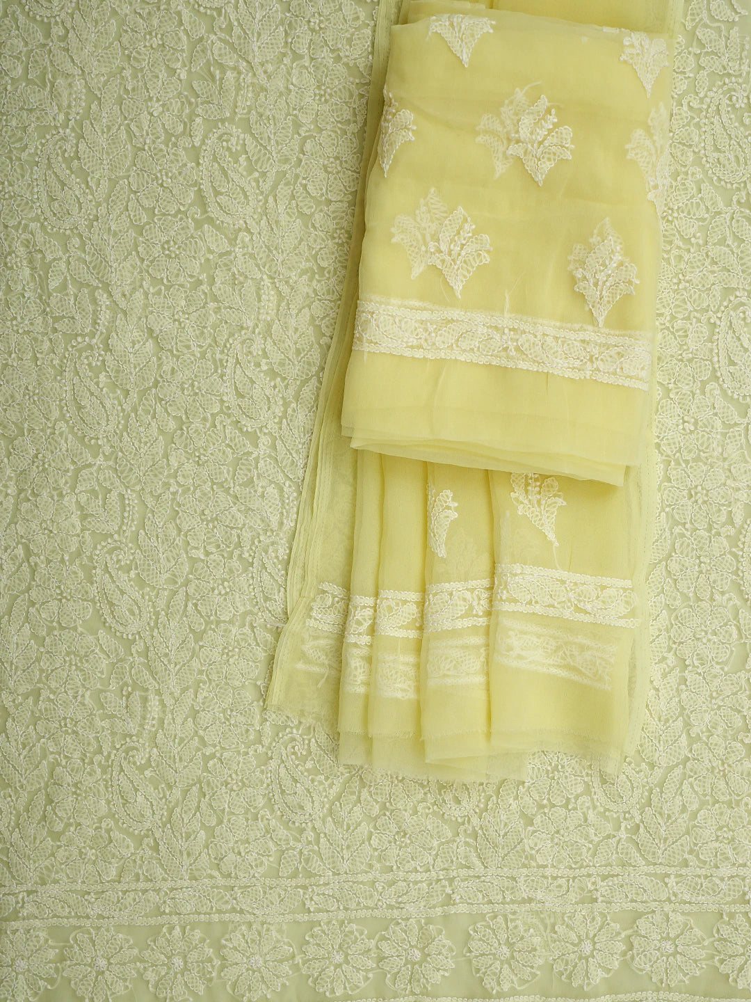 Ada Hand Embroidered Lemon Georgette Lucknowi Chikankari Unstitched Suit Piece 01A915229