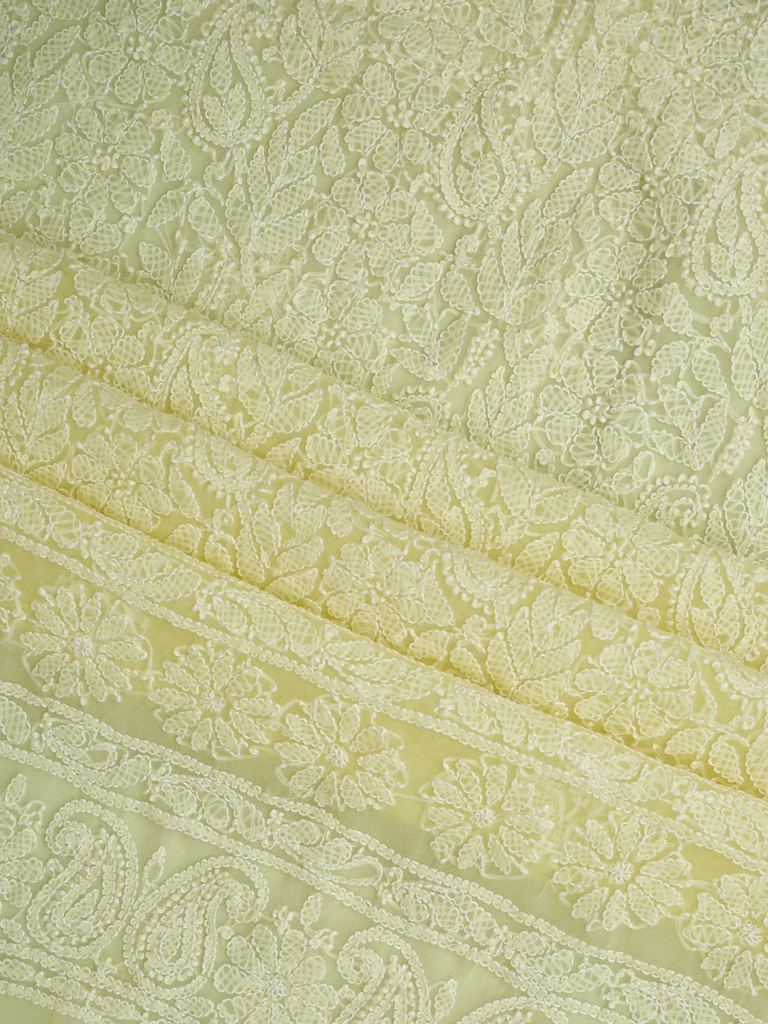 Ada Hand Embroidered Lemon Georgette Lucknowi Chikankari Unstitched Suit Piece 01A915229