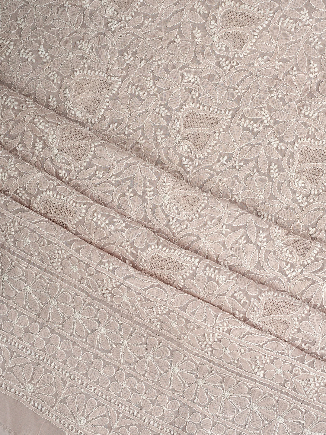 Ada Hand Embroidered Powder Petal Cotton Lucknowi Chikankari Unstitched Suit Piece With Chiffon Dupatta 01A919462
