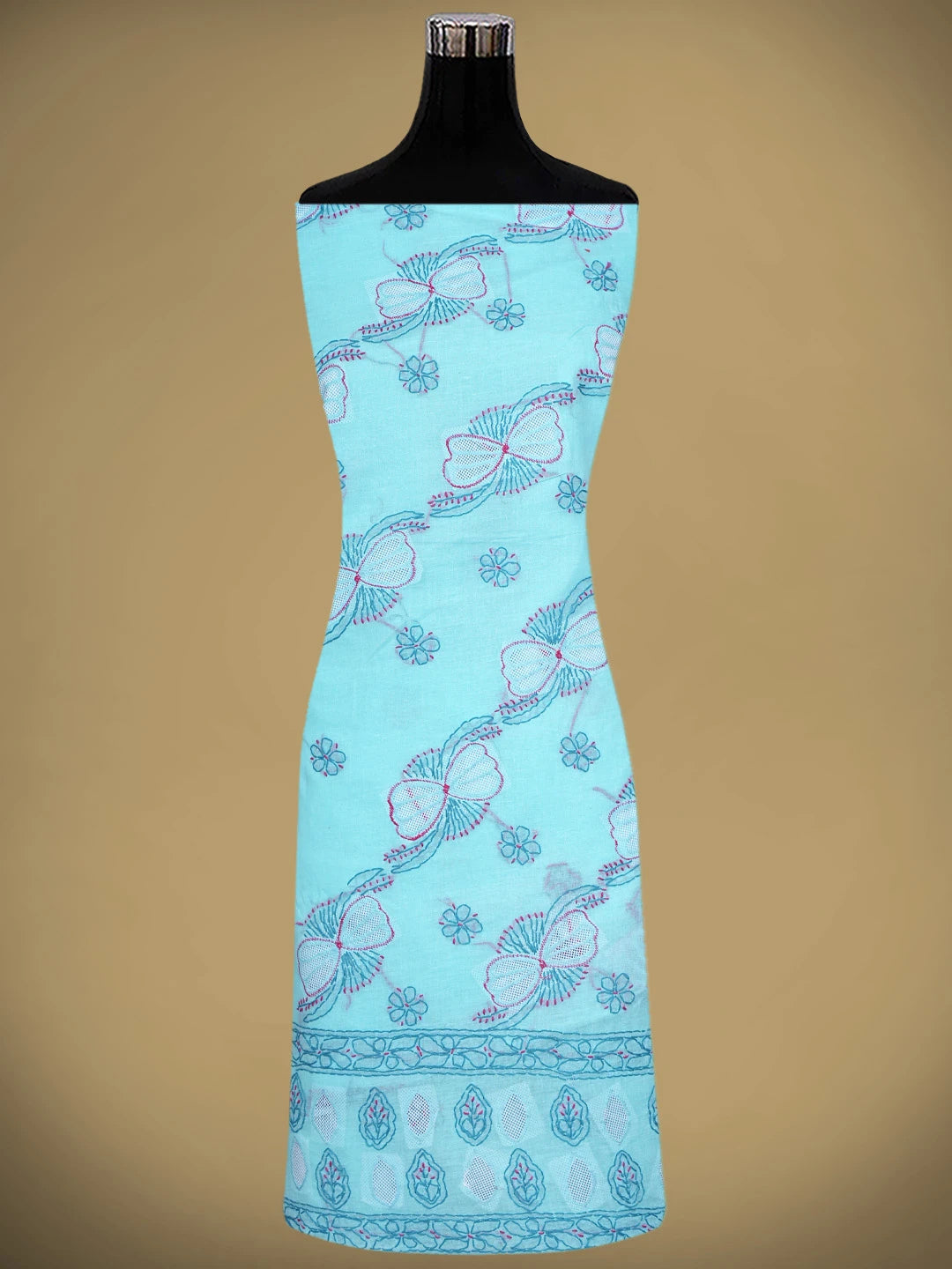 Ada Hand Embroidered Sky Blue Cotton Lucknowi Chikankari Unstitched Suit Piece 01A853521