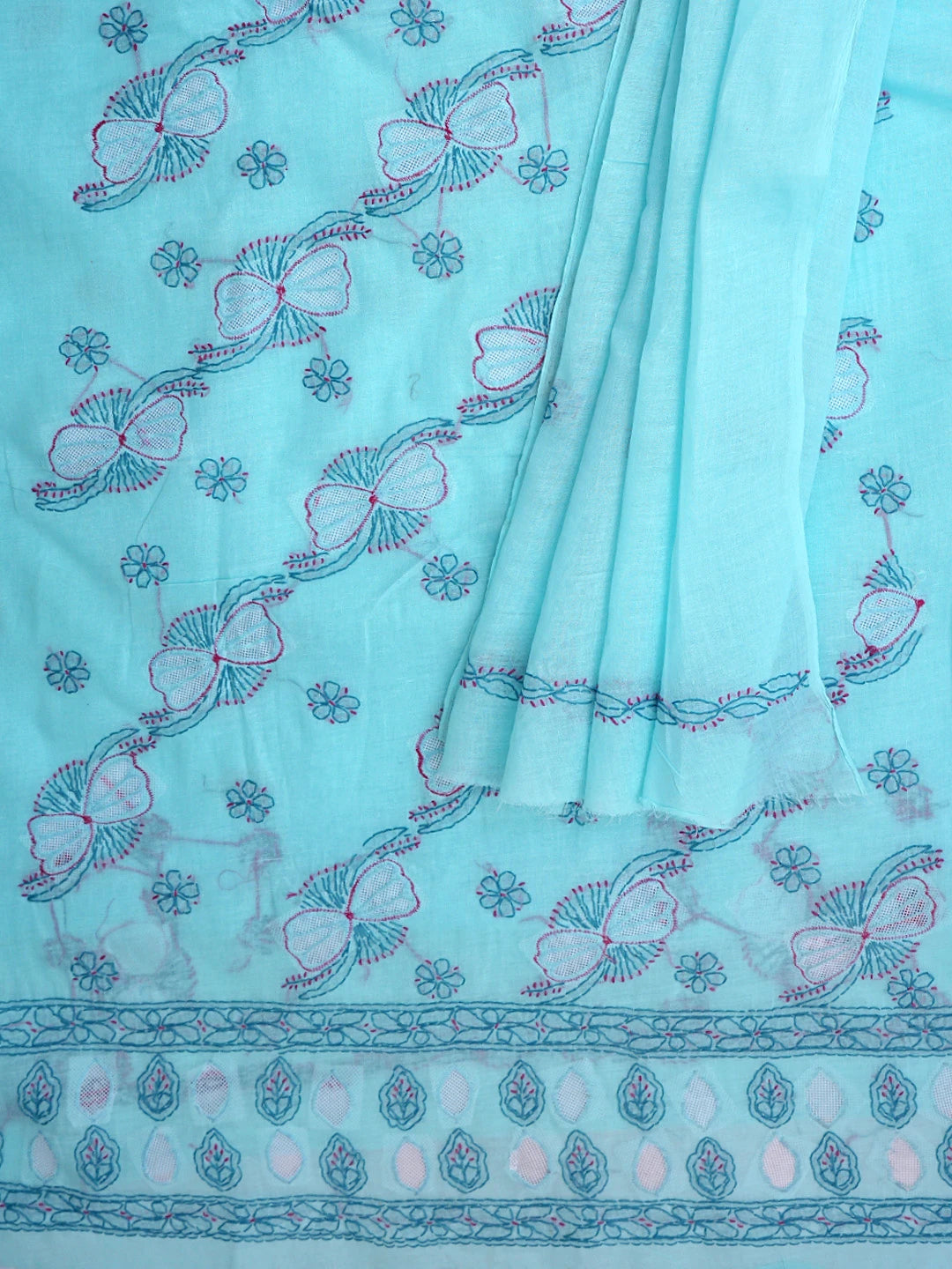 Ada Hand Embroidered Sky Blue Cotton Lucknowi Chikankari Unstitched Suit Piece 01A853521