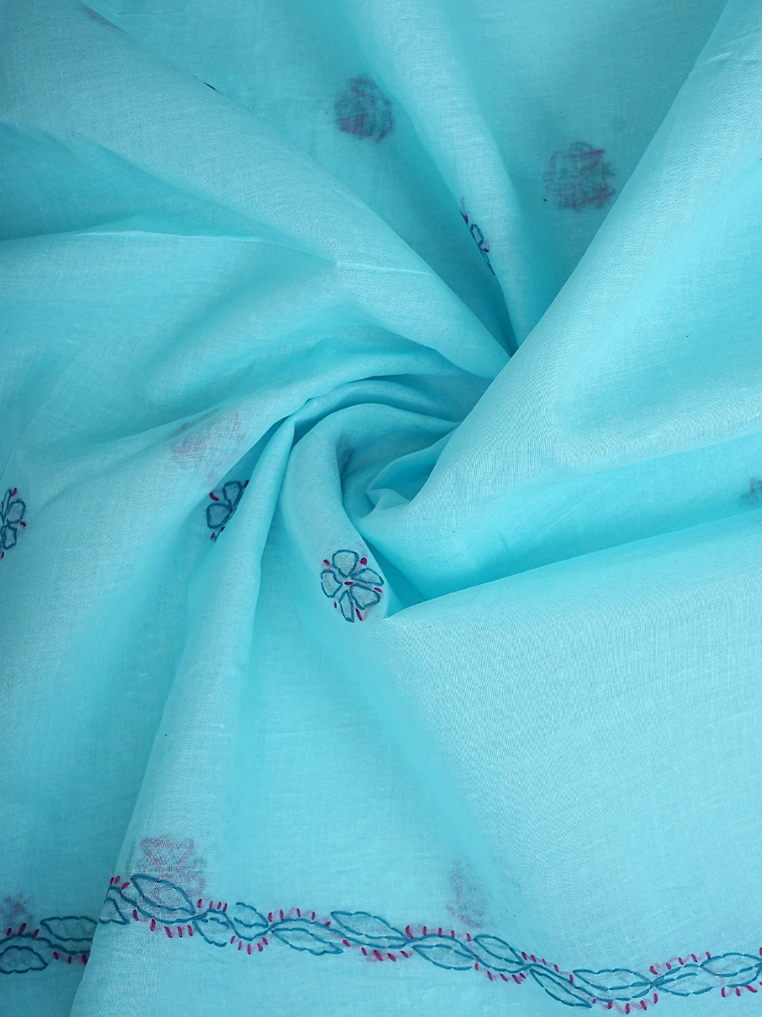Ada Hand Embroidered Sky Blue Cotton Lucknowi Chikankari Unstitched Suit Piece 01A853521