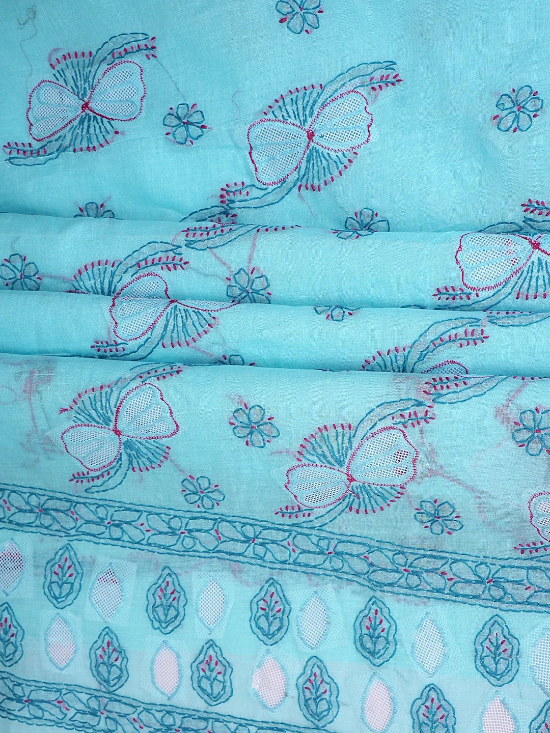 Ada Hand Embroidered Sky Blue Cotton Lucknowi Chikankari Unstitched Suit Piece 01A853521
