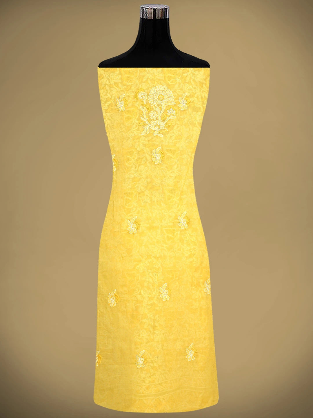 Ada Hand Embroidered Yellow Cotton Lucknowi Chikankari Unstitched Suit Piece With Chiffon Dupatta 01A919438