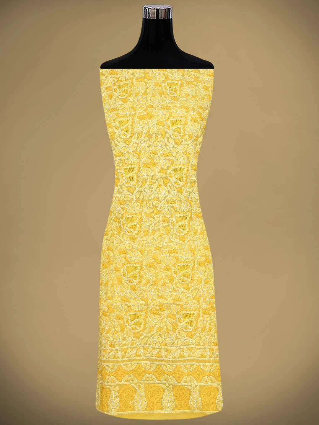 Ada Hand Embroidered Yellow Cotton Lucknowi Chikankari Unstitched Suit Piece With Chiffon Dupatta 01A919438
