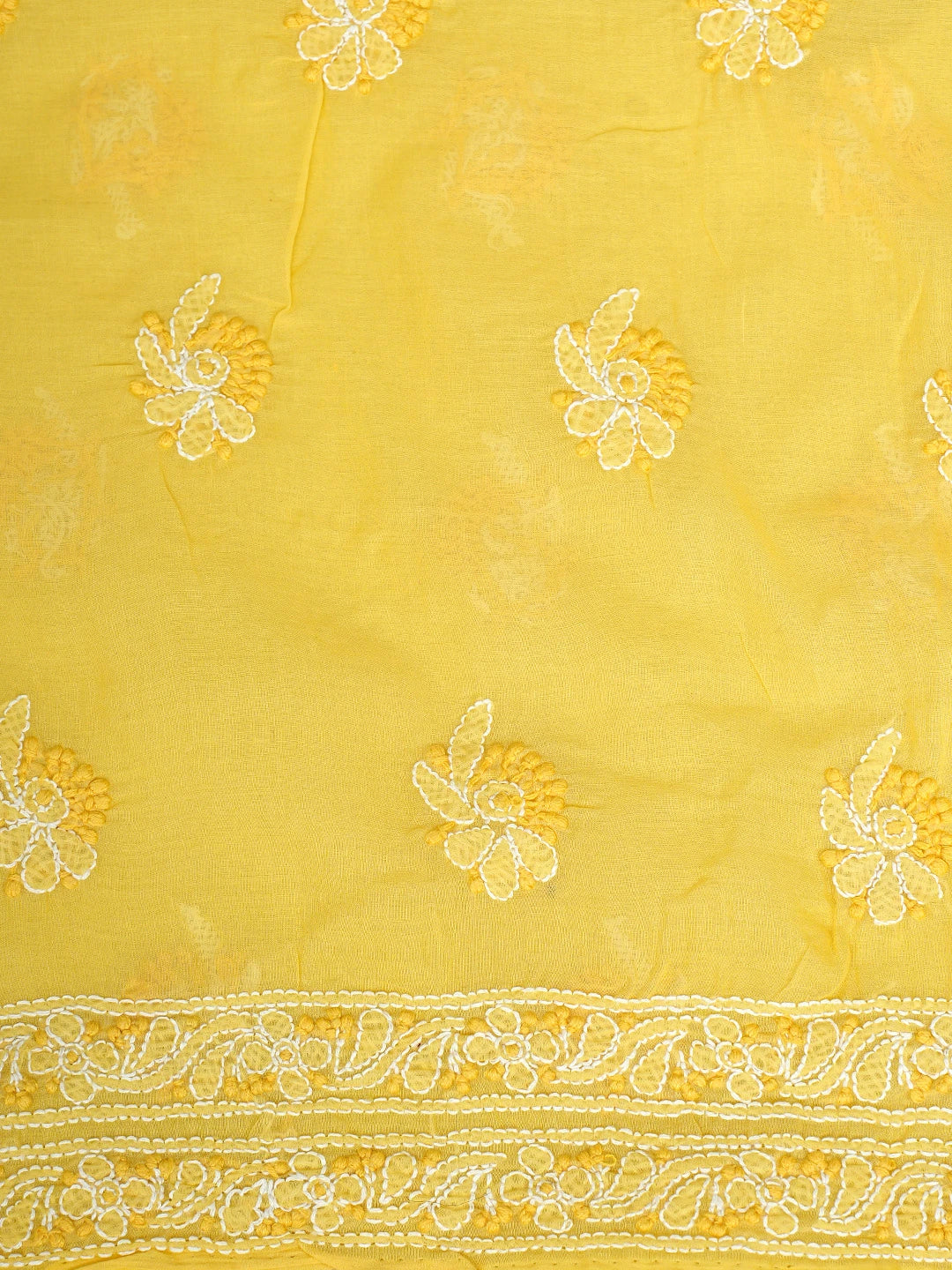 Ada Hand Embroidered Yellow Cotton Lucknowi Chikankari Unstitched Suit Piece With Chiffon Dupatta 01A919438