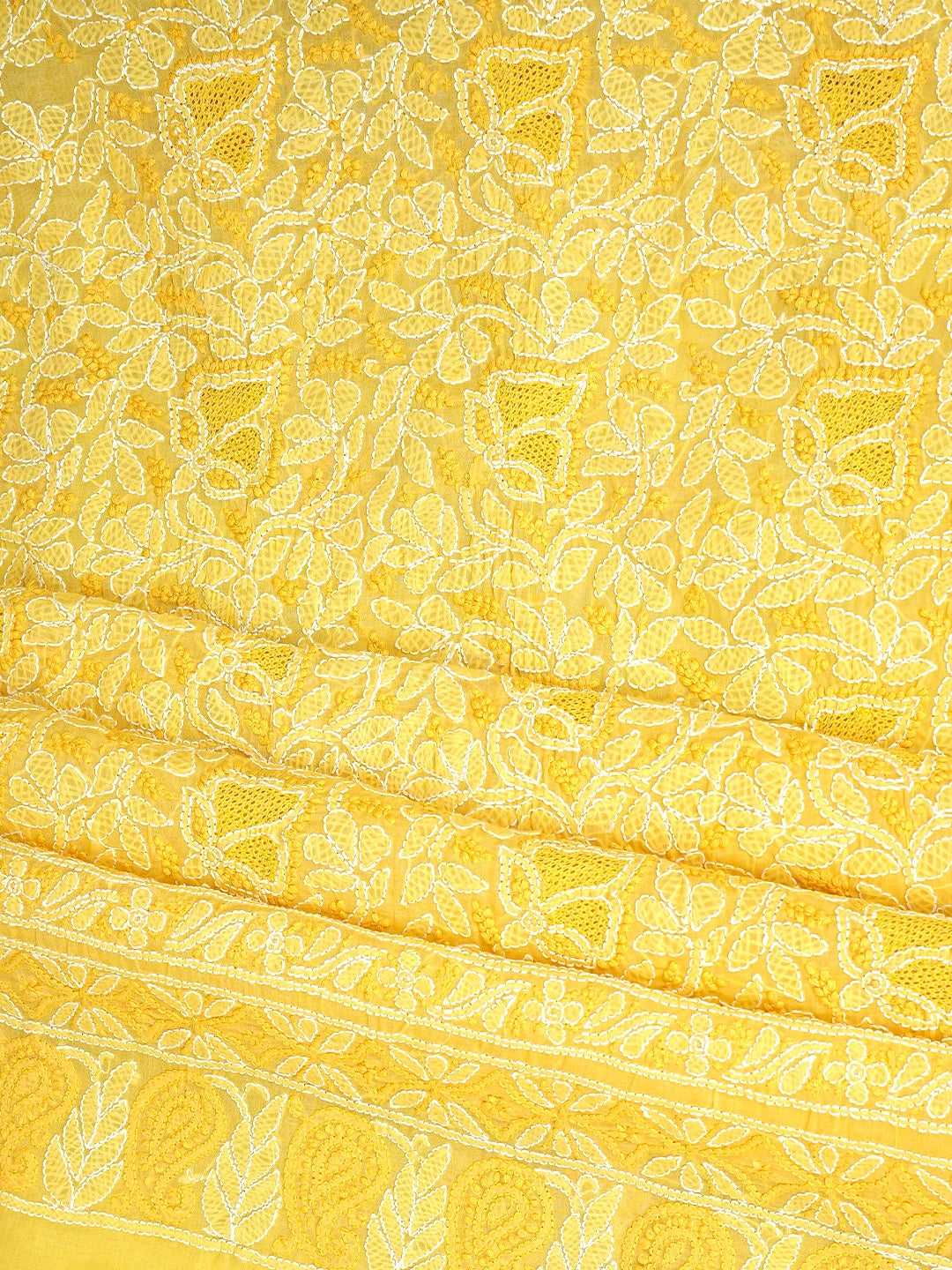 Ada Hand Embroidered Yellow Cotton Lucknowi Chikankari Unstitched Suit Piece With Chiffon Dupatta 01A919438