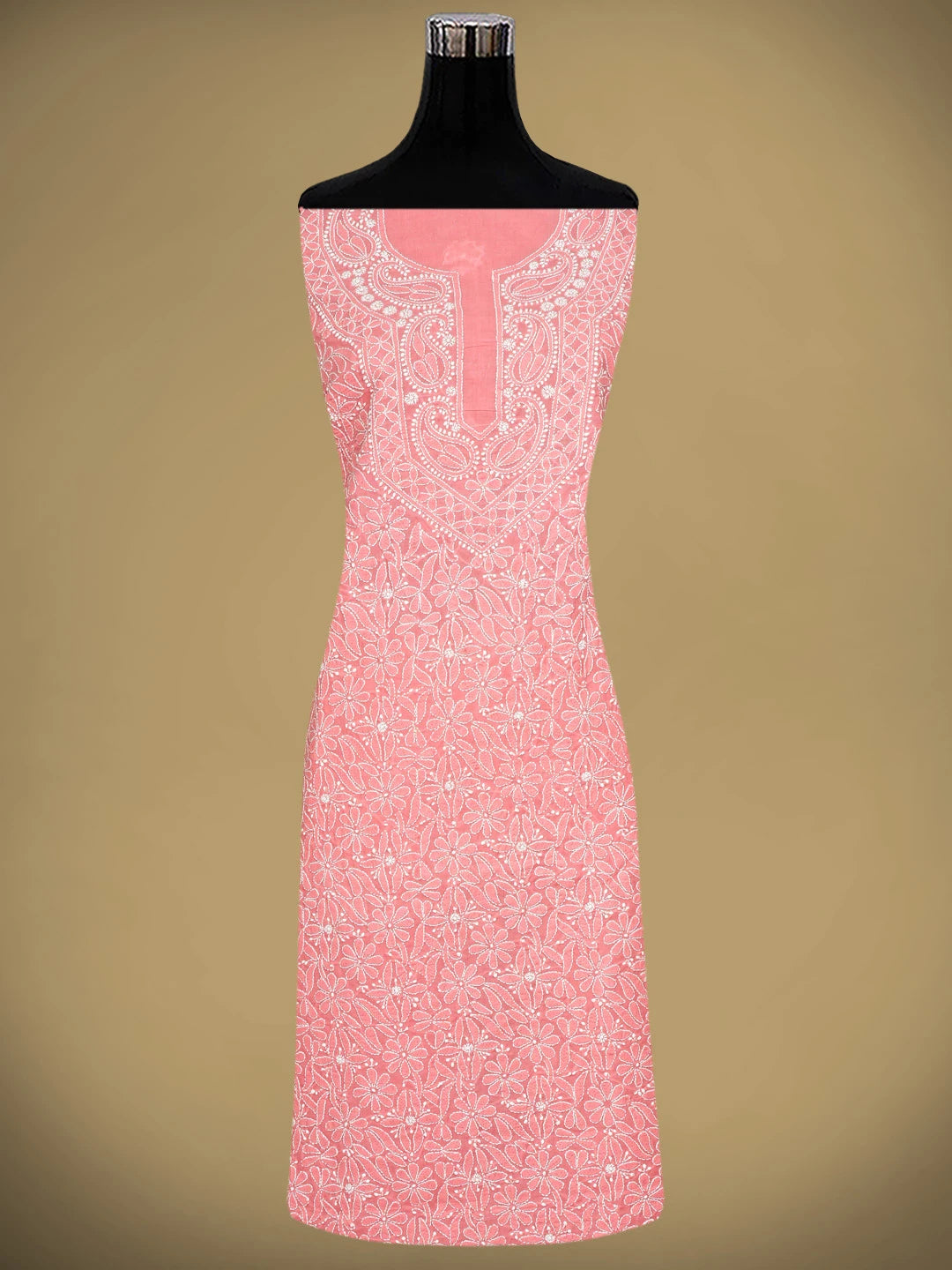 Ada Hand Embroidered Peach Cotton Lucknowi Chikankari Unstitched Suit Piece 01A921000