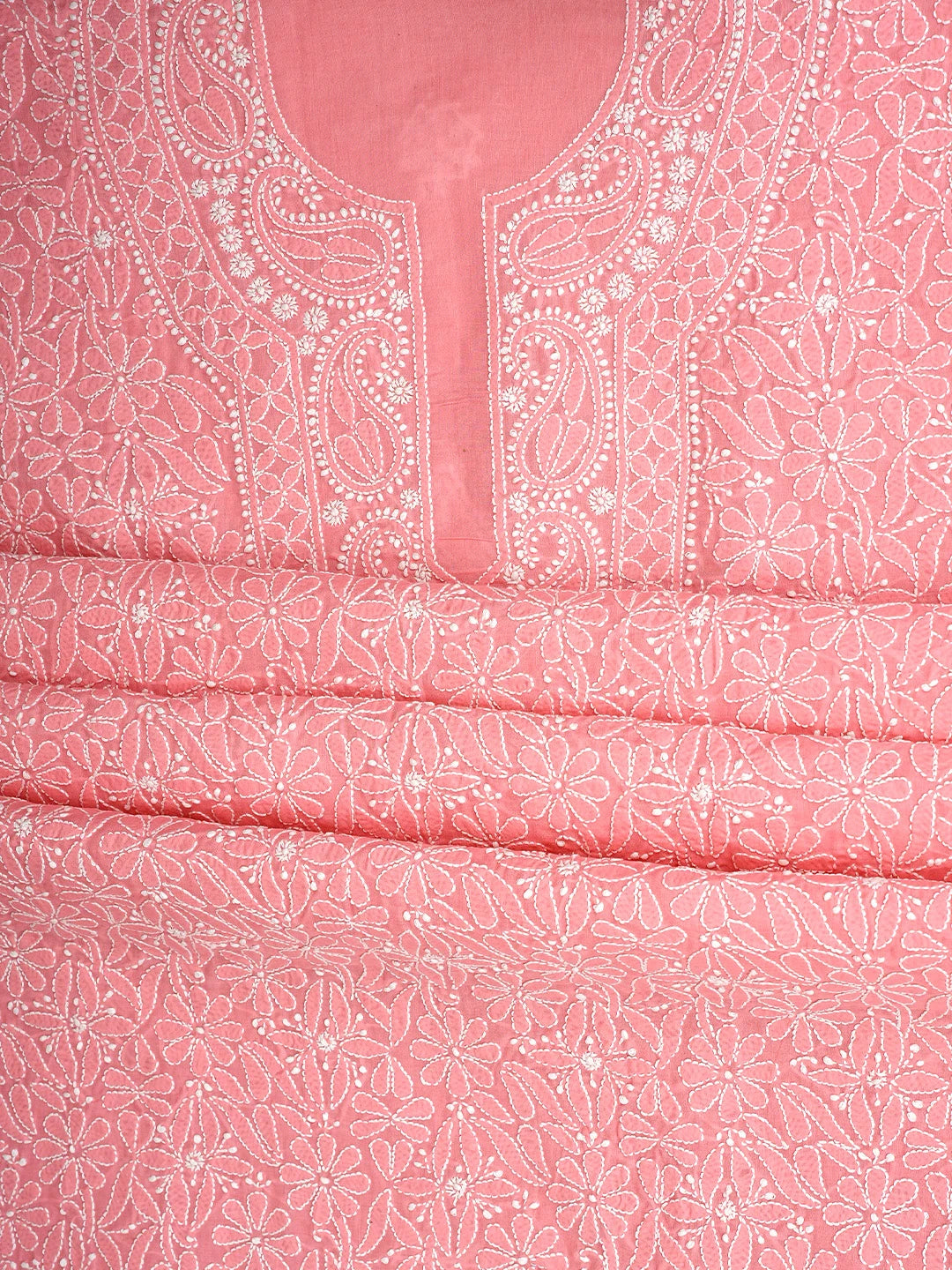 Ada Hand Embroidered Peach Cotton Lucknowi Chikankari Unstitched Suit Piece 01A921000