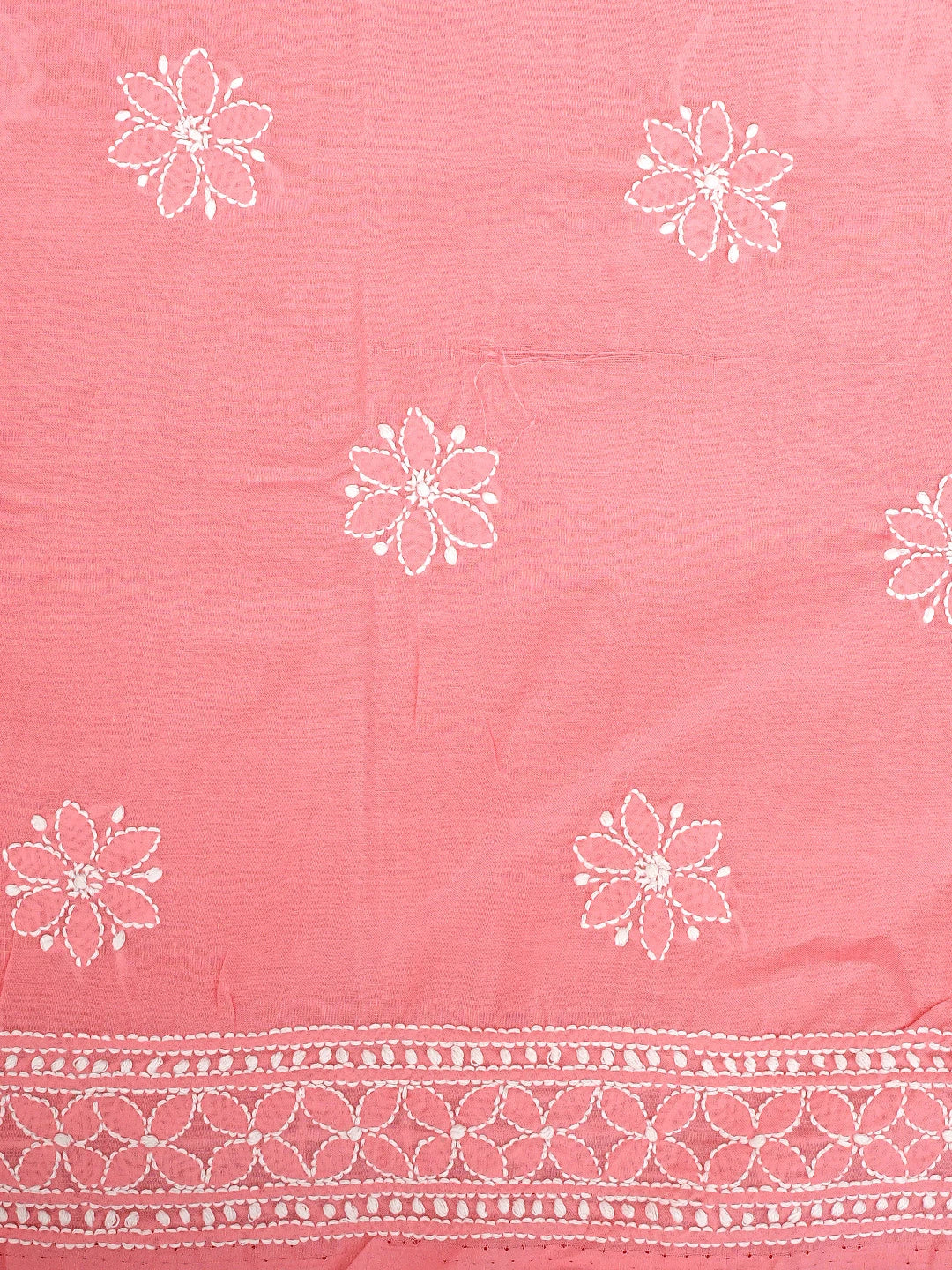 Ada Hand Embroidered Peach Cotton Lucknowi Chikankari Unstitched Suit Piece 01A921000