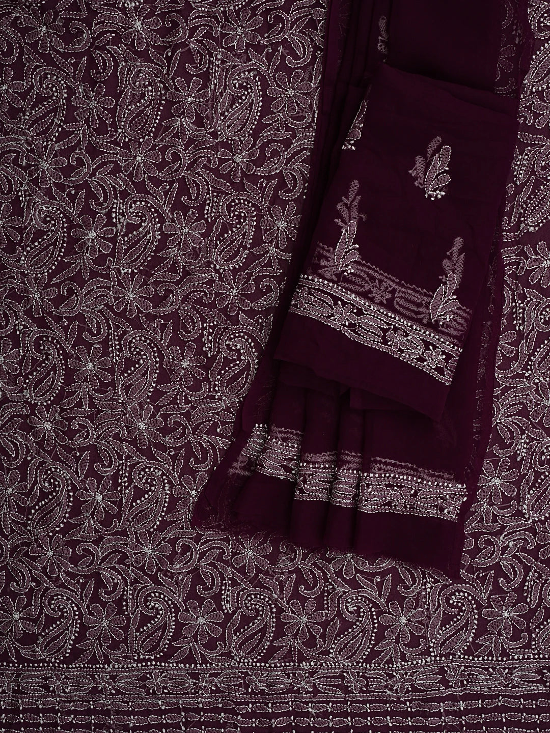 Ada Hand Embroidered Wine Georgette Lucknowi Chikankari Unstitched Suit Piece 01A915172