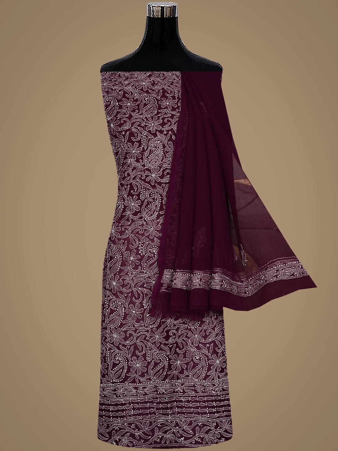 Ada Hand Embroidered Wine Georgette Lucknowi Chikankari Unstitched Suit Piece 01A915172
