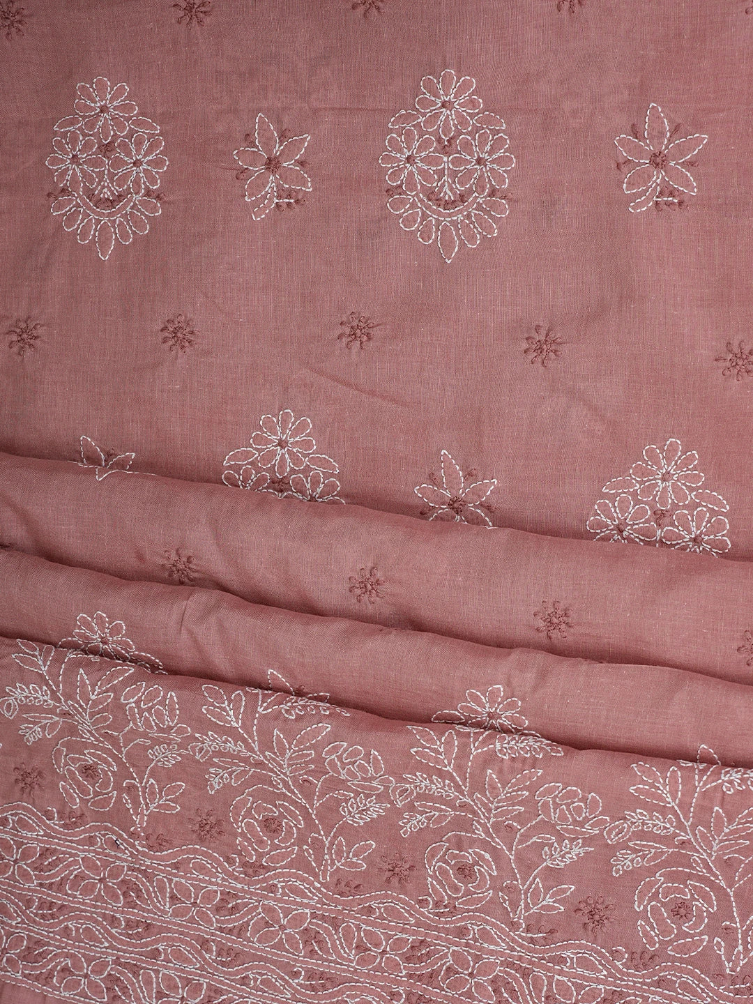 Ada Hand Embroidered Dusty Peach Cotton Lucknowi Chikankari Unstitched Suit Piece 01A920971