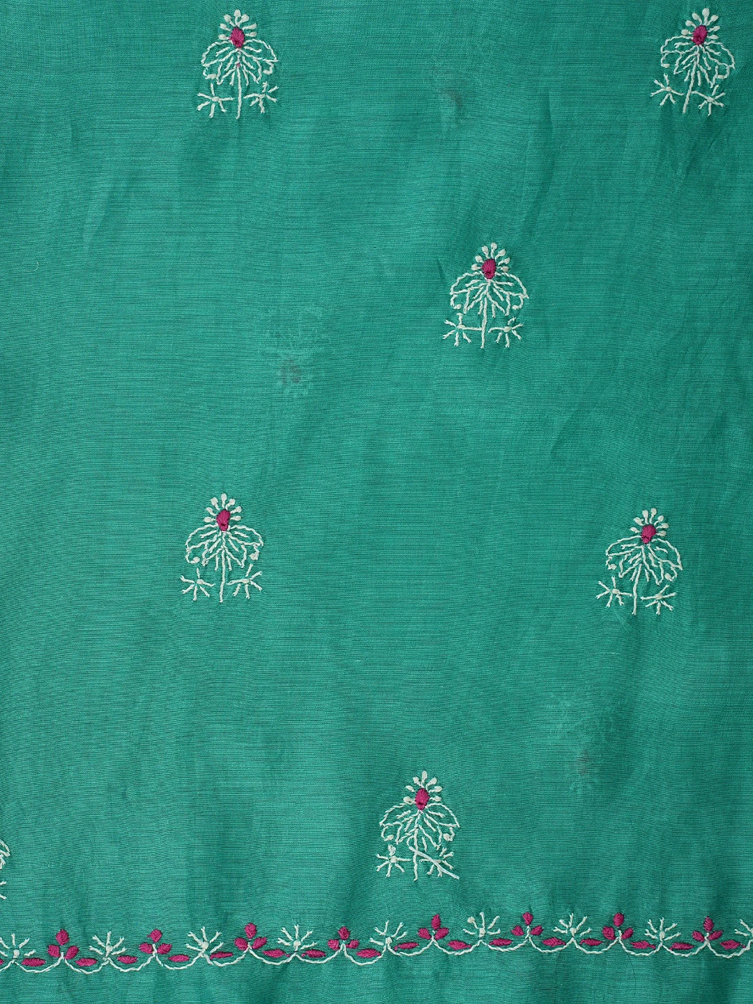 Ada Hand Embroidered Rama Green Chanderi Lucknowi Chikankari Unstitched Kurta Dupatta Set 01A918364