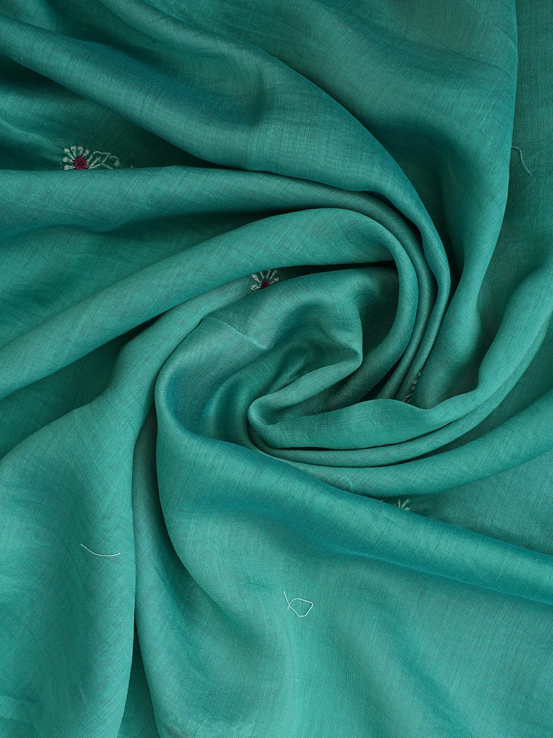 Ada Hand Embroidered Rama Green Chanderi Lucknowi Chikankari Unstitched Kurta Dupatta Set 01A918364