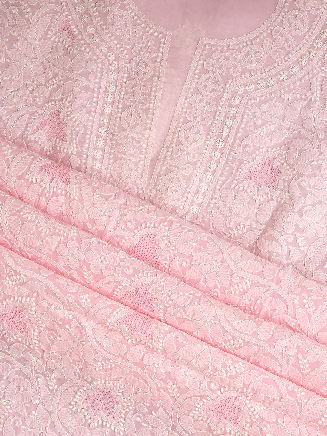 Ada Hand Embroidered Pink Cotton Lucknowi Chikankari Unstitched Suit Piece 01A919382