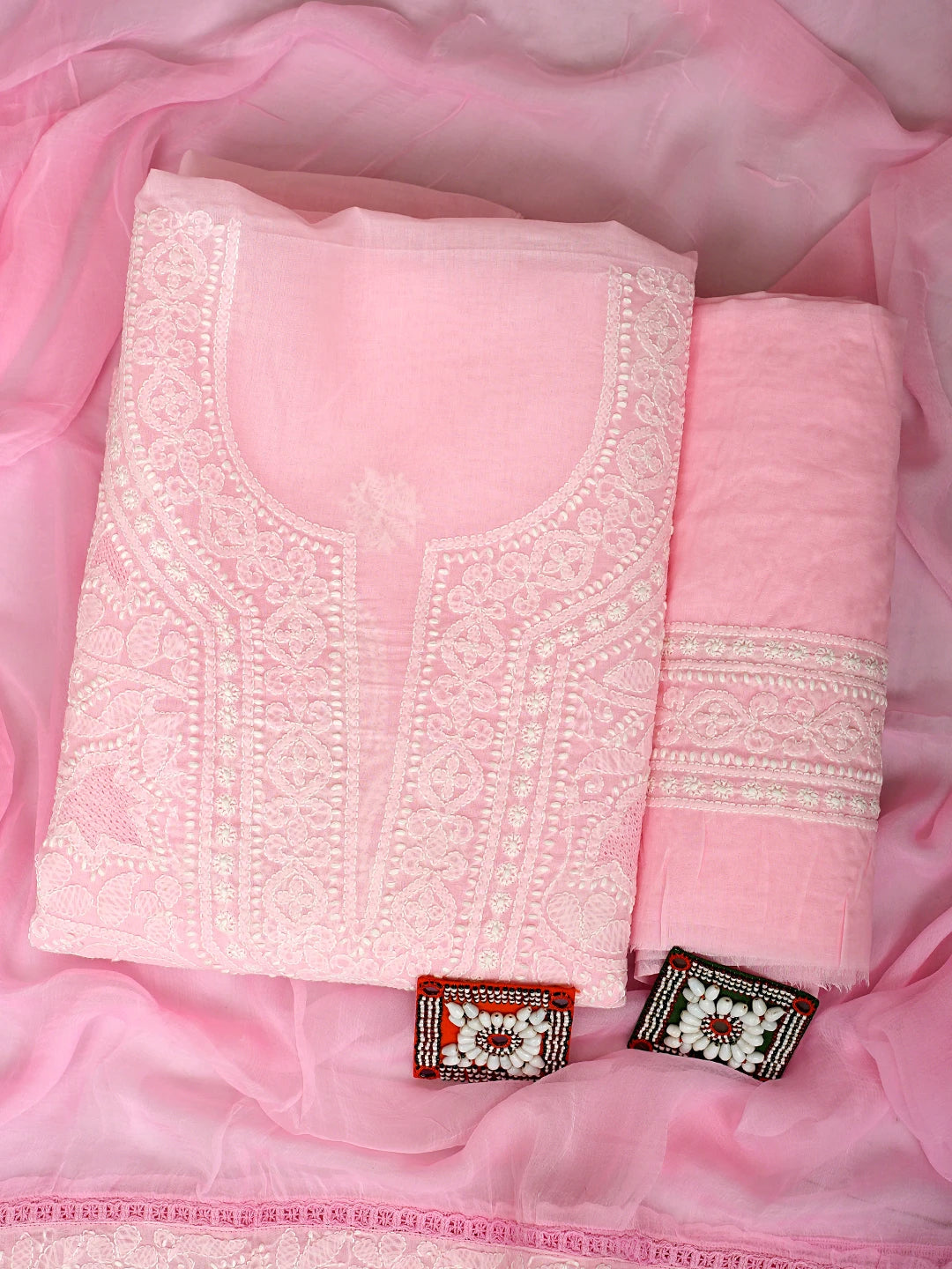 Ada Hand Embroidered Pink Cotton Lucknowi Chikankari Unstitched Suit Piece 01A919382