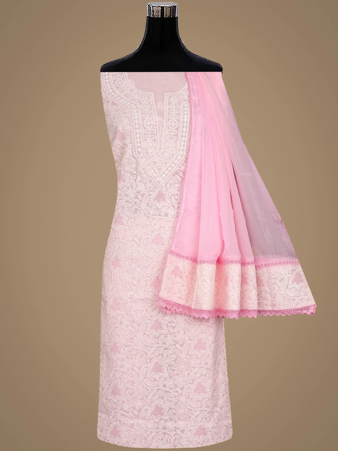 Ada Hand Embroidered Pink Cotton Lucknowi Chikankari Unstitched Suit Piece 01A919382