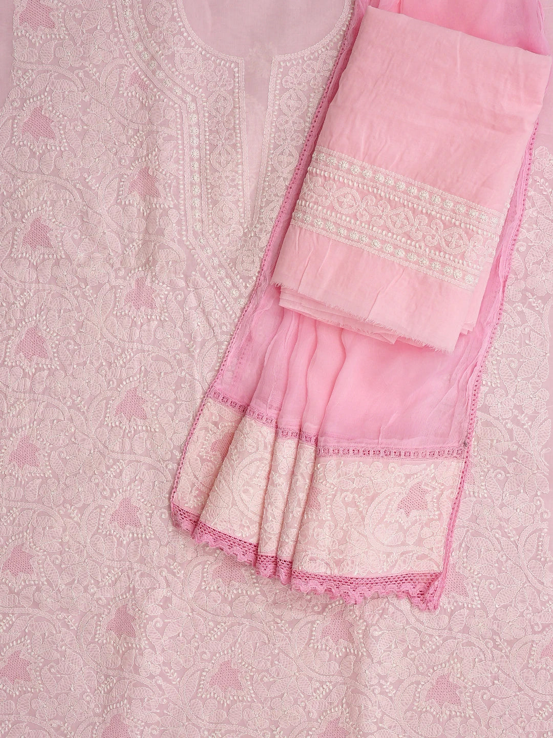 Ada Hand Embroidered Pink Cotton Lucknowi Chikankari Unstitched Suit Piece 01A919382