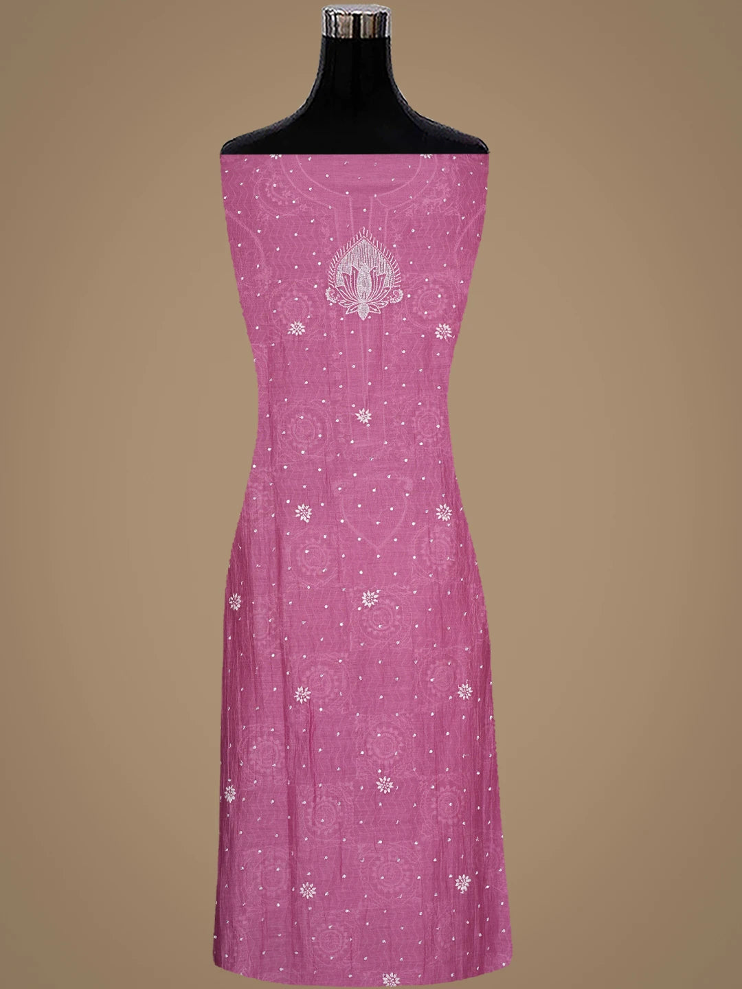 Ada Hand Embroidered Onion Pink Chanderi Lucknowi Chikankari Unstitched Kurta Dupatta Set with Cutdana Work 01A889769