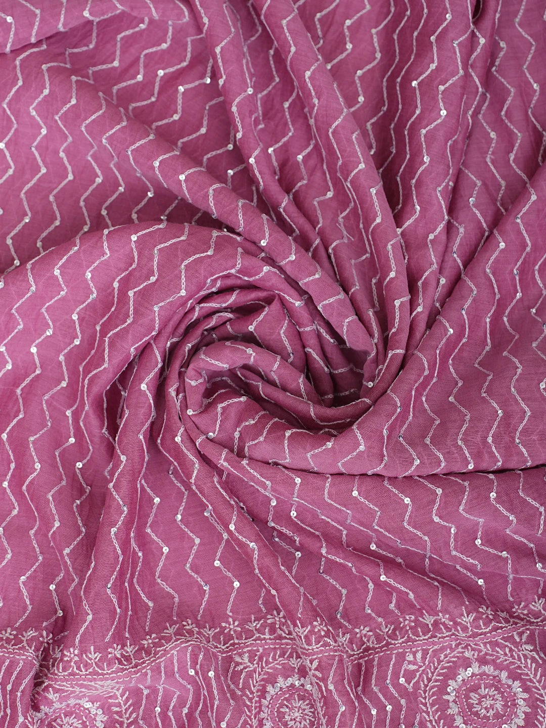 Ada Hand Embroidered Onion Pink Chanderi Lucknowi Chikankari Unstitched Kurta Dupatta Set with Cutdana Work 01A889769