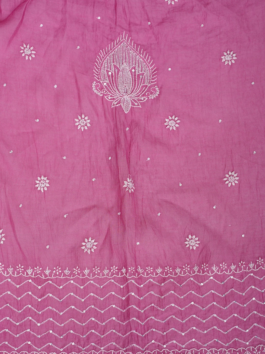 Ada Hand Embroidered Onion Pink Chanderi Lucknowi Chikankari Unstitched Kurta Dupatta Set with Cutdana Work 01A889769