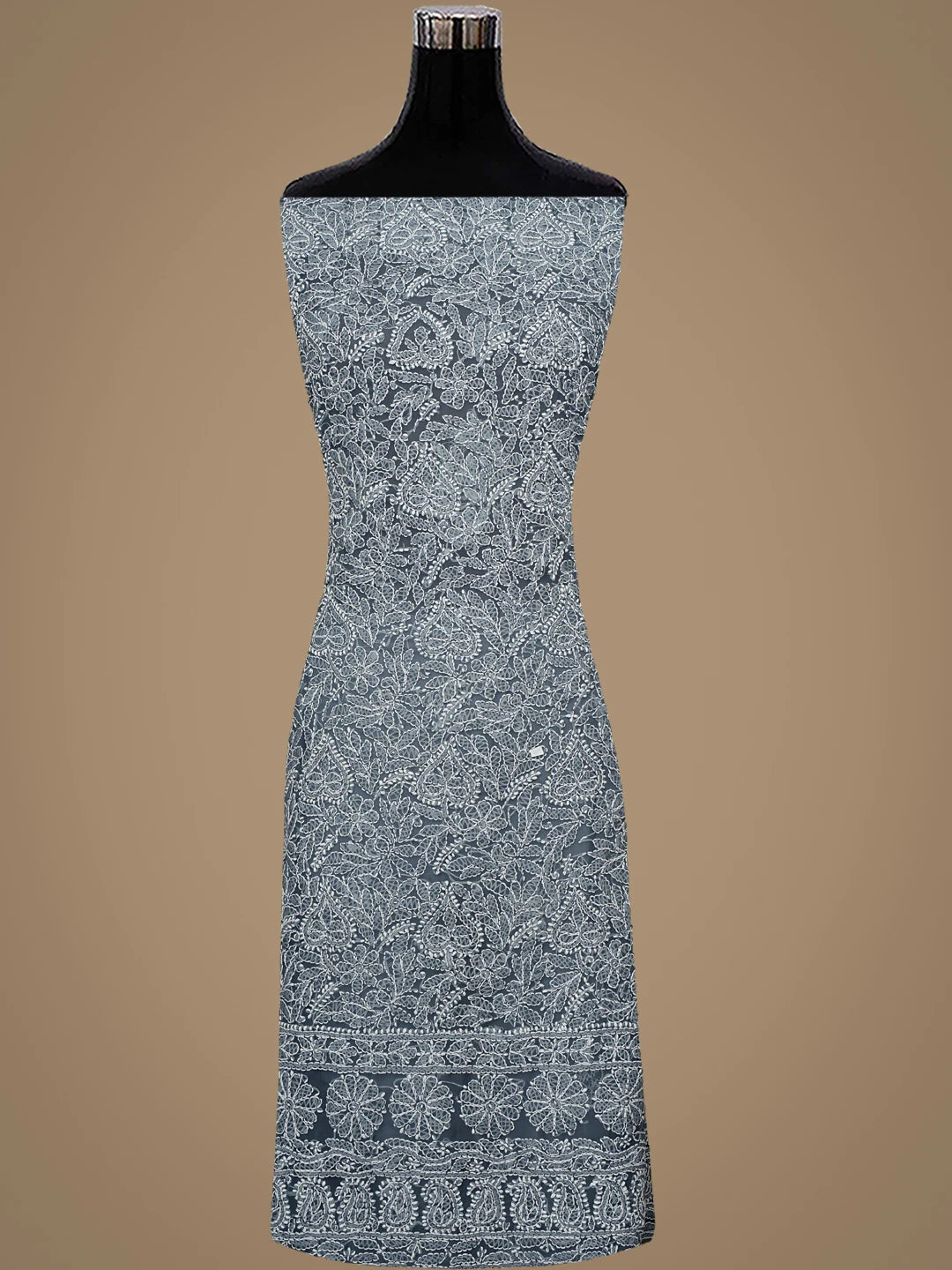 Ada Hand Embroidered Charcoal Grey Georgette Lucknowi Chikankari Unstitched Suit Piece 01A915222
