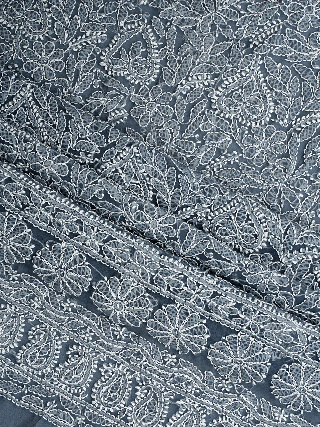 Ada Hand Embroidered Charcoal Grey Georgette Lucknowi Chikankari Unstitched Suit Piece 01A915222
