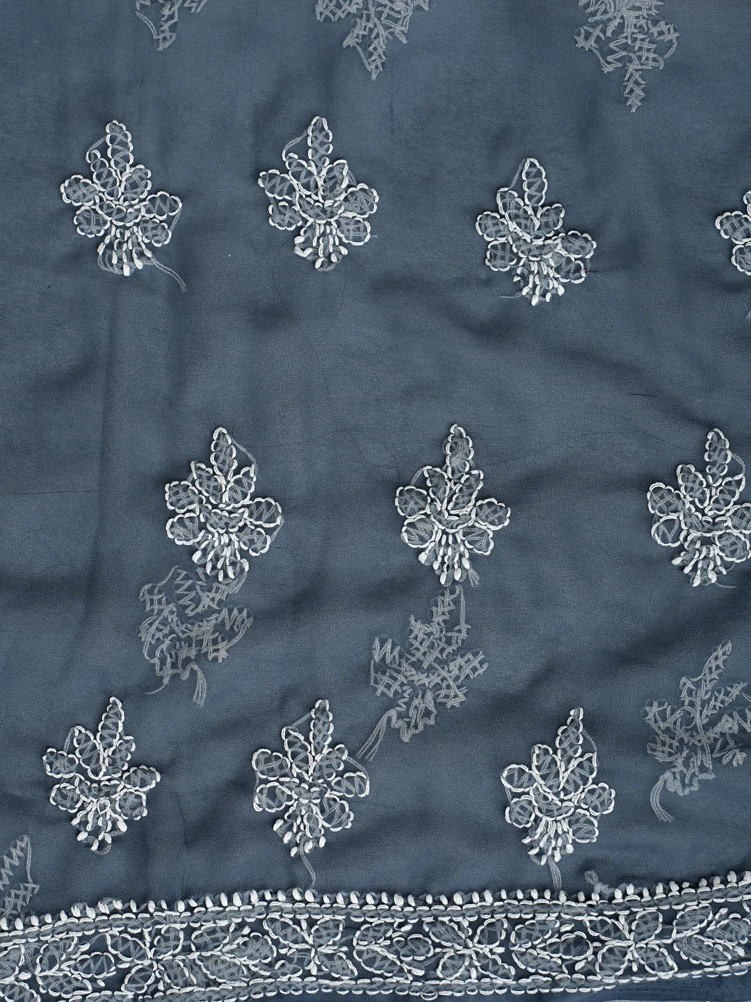 Ada Hand Embroidered Charcoal Grey Georgette Lucknowi Chikankari Unstitched Suit Piece 01A915222