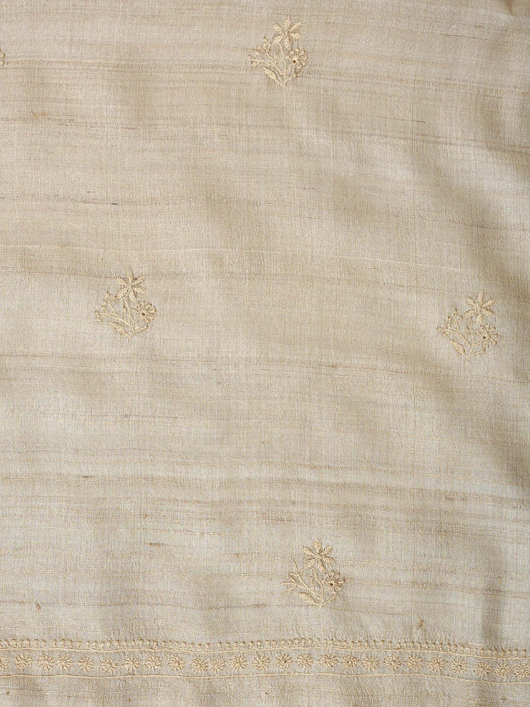 Ada Hand Embroidered Fawn Tussar Lucknowi Chikankari Unstitched Kurta Dupatta Set 01A918342