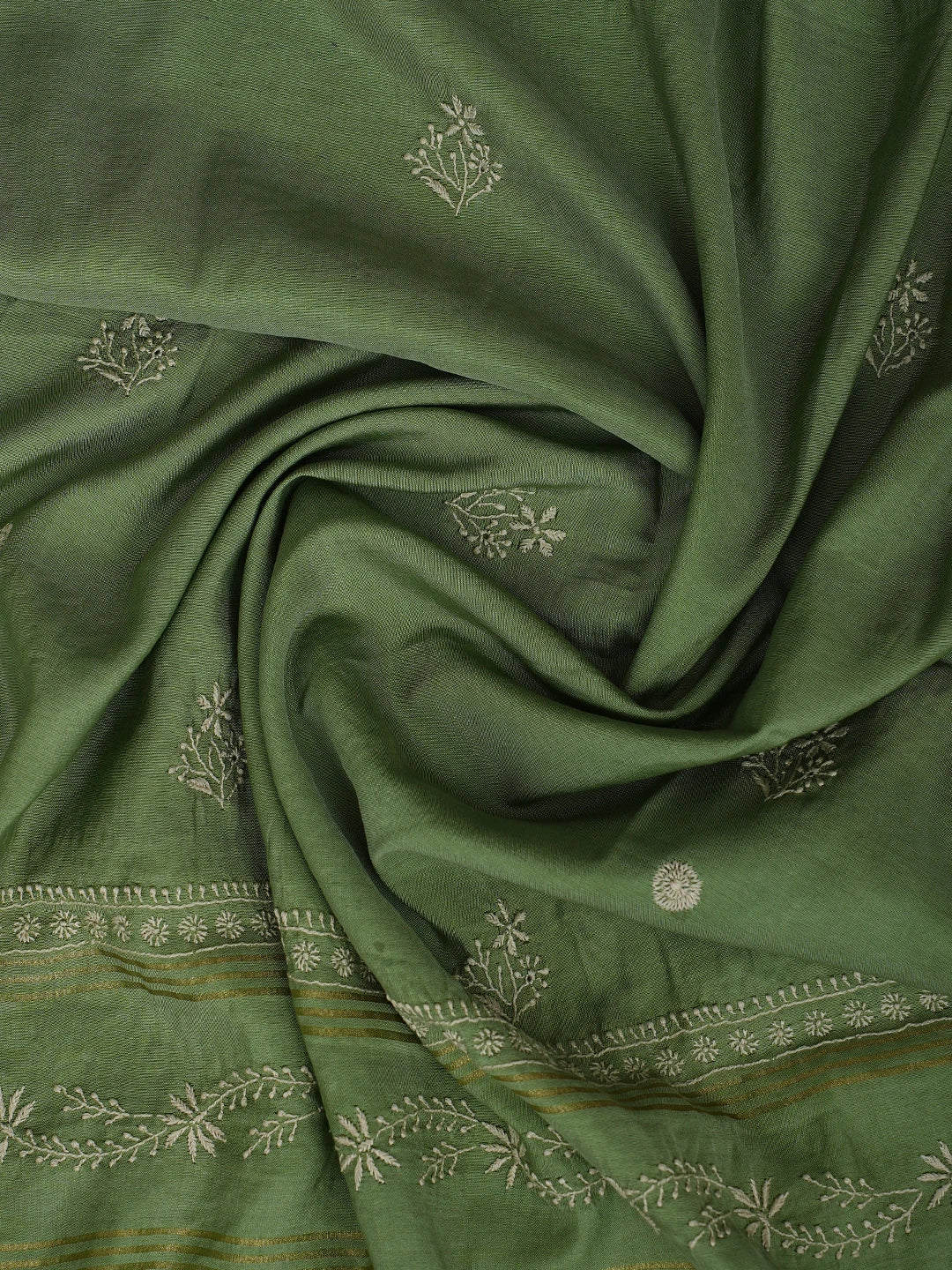 Ada Hand Embroidered Fawn Tussar Lucknowi Chikankari Unstitched Kurta Dupatta Set 01A918342