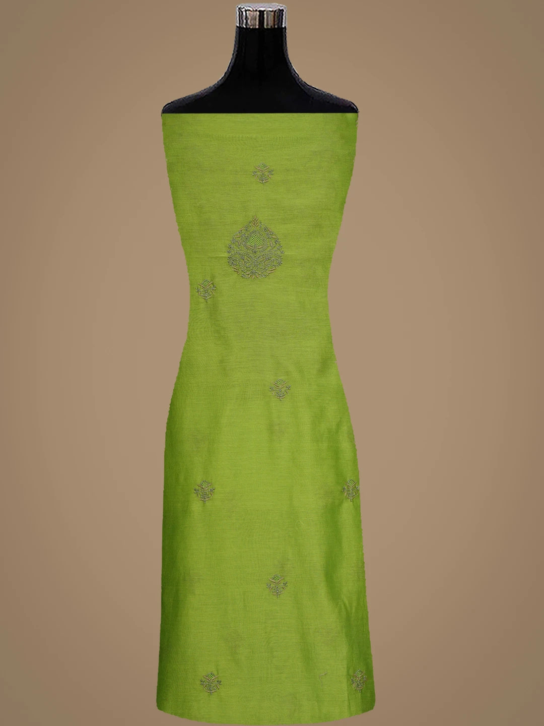 Ada Hand Embroidered Parrot Green Chanderi Lucknowi Chikankari Unstitched Kurta Dupatta Set 01A918353
