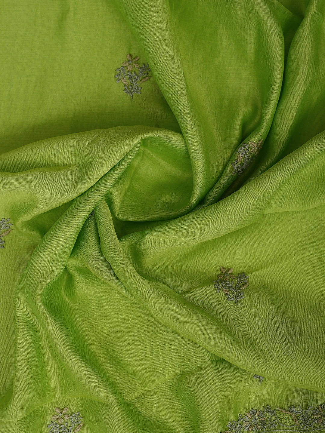 Ada Hand Embroidered Parrot Green Chanderi Lucknowi Chikankari Unstitched Kurta Dupatta Set 01A918353