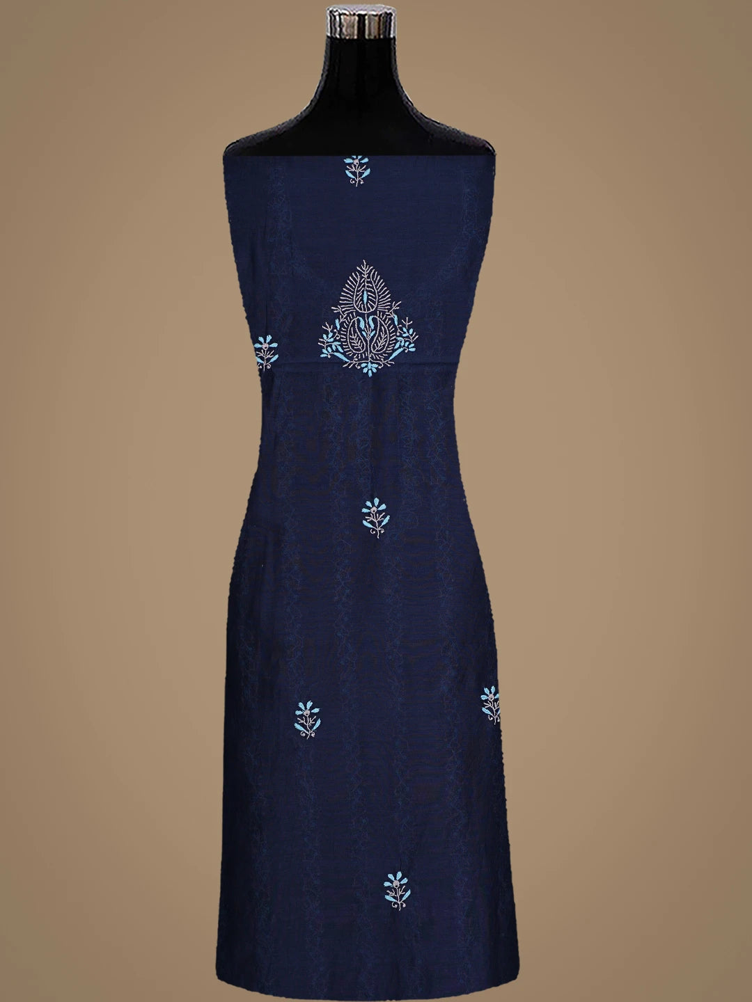 Ada Hand Embroidered Navy Blue Chanderi Lucknowi Chikankari Unstitched Kurta Dupatta Set 01918362