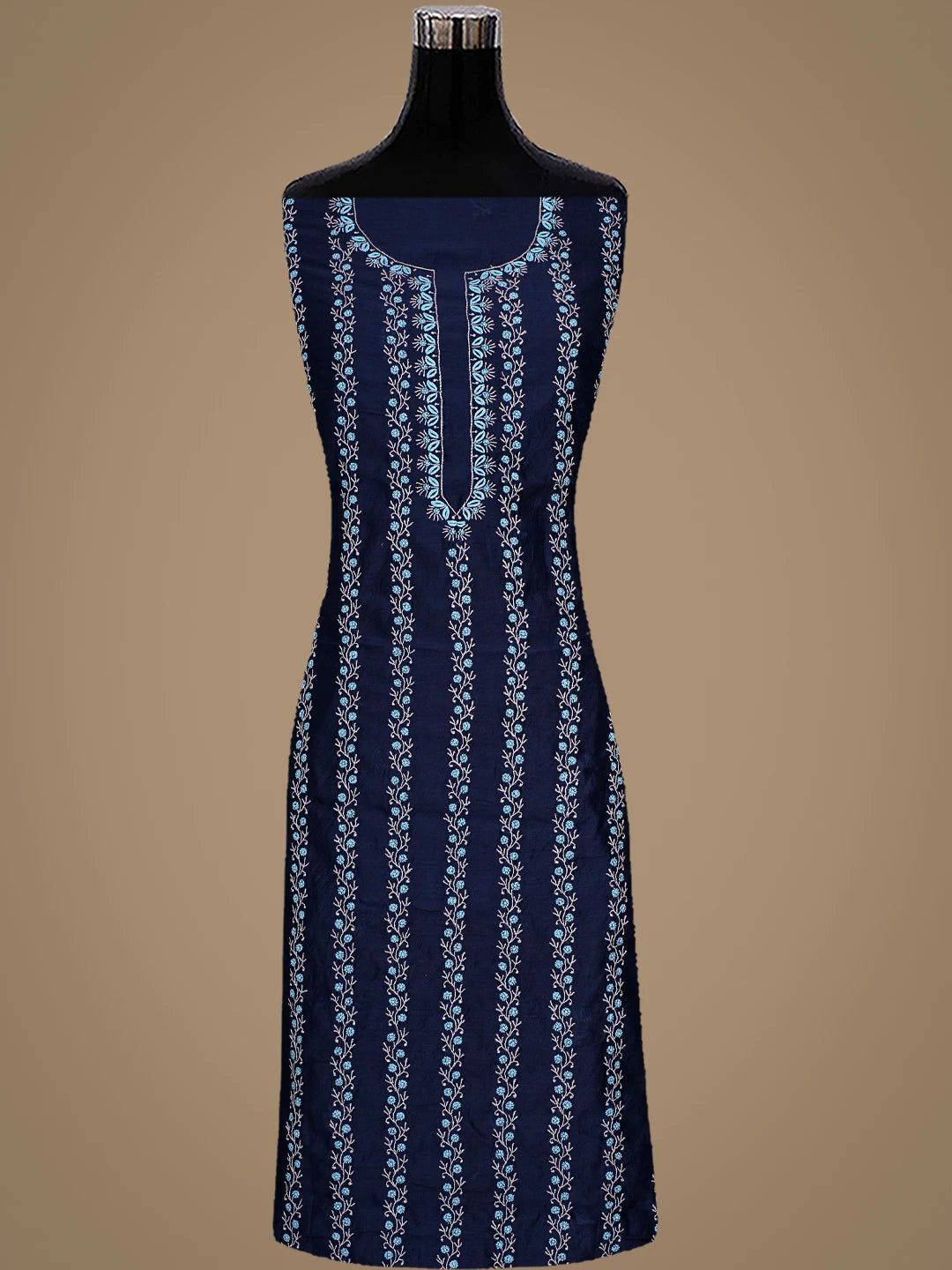 Ada Hand Embroidered Navy Blue Chanderi Lucknowi Chikankari Unstitched Kurta Dupatta Set 01918362