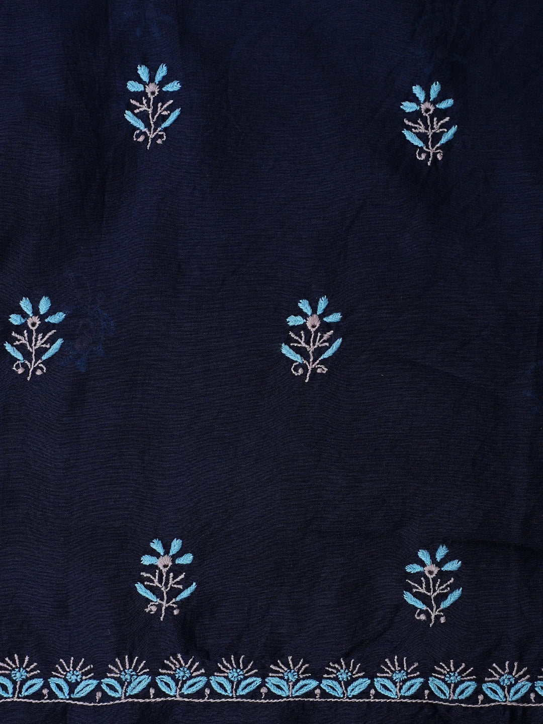 Ada Hand Embroidered Navy Blue Chanderi Lucknowi Chikankari Unstitched Kurta Dupatta Set 01918362