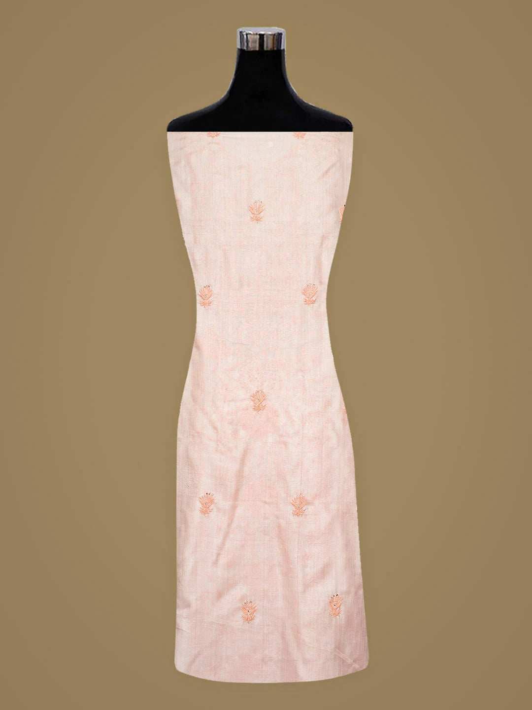 Ada Hand Embroidered Peach Tussar Silk Lucknowi Chikankari Unstitched Suit Piece With Muqaish/Mukaish Work 01A920447