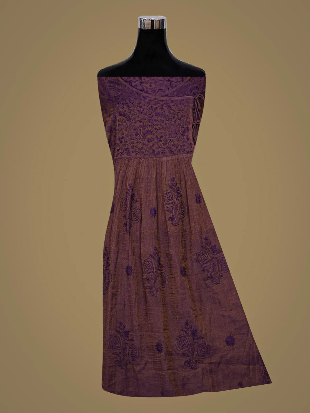 Ada Hand Embroidered Purple Tissue Lucknowi Chikankari Semi-stitched Kurta Dupatta Set 01A920349