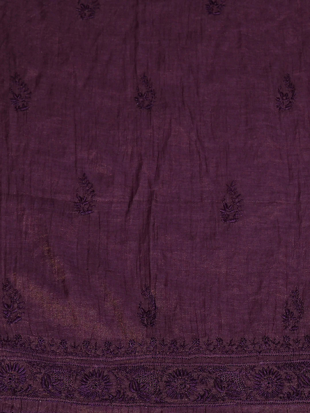 Ada Hand Embroidered Purple Tissue Lucknowi Chikankari Semi-stitched Kurta Dupatta Set 01A920349