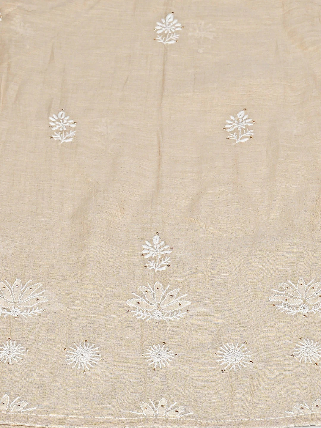 Ada Hand Embroidered Fawn Tissue Lucknowi Chikankari Semi-stitched Kurta Dupatta Set With Muqaish/Mukaish Work 01A920397