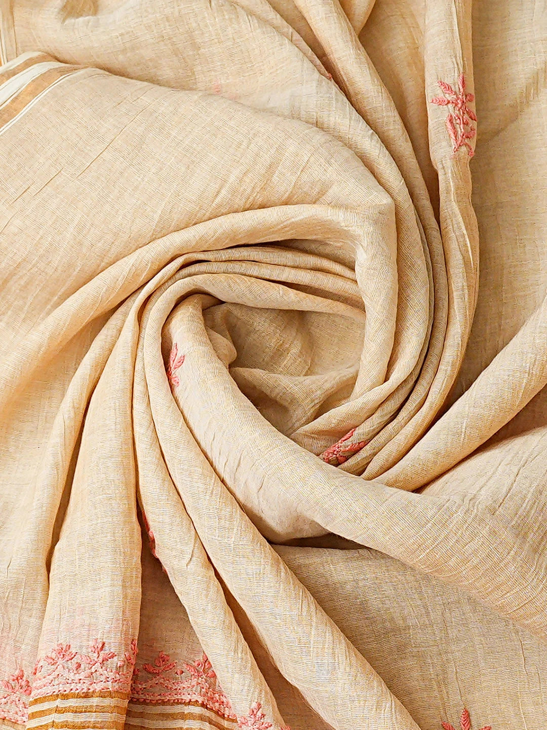 Ada Hand Embroidered Fawn Tissue Lucknowi Chikankari Unstitched Kurta Dupatta Set 01A920426