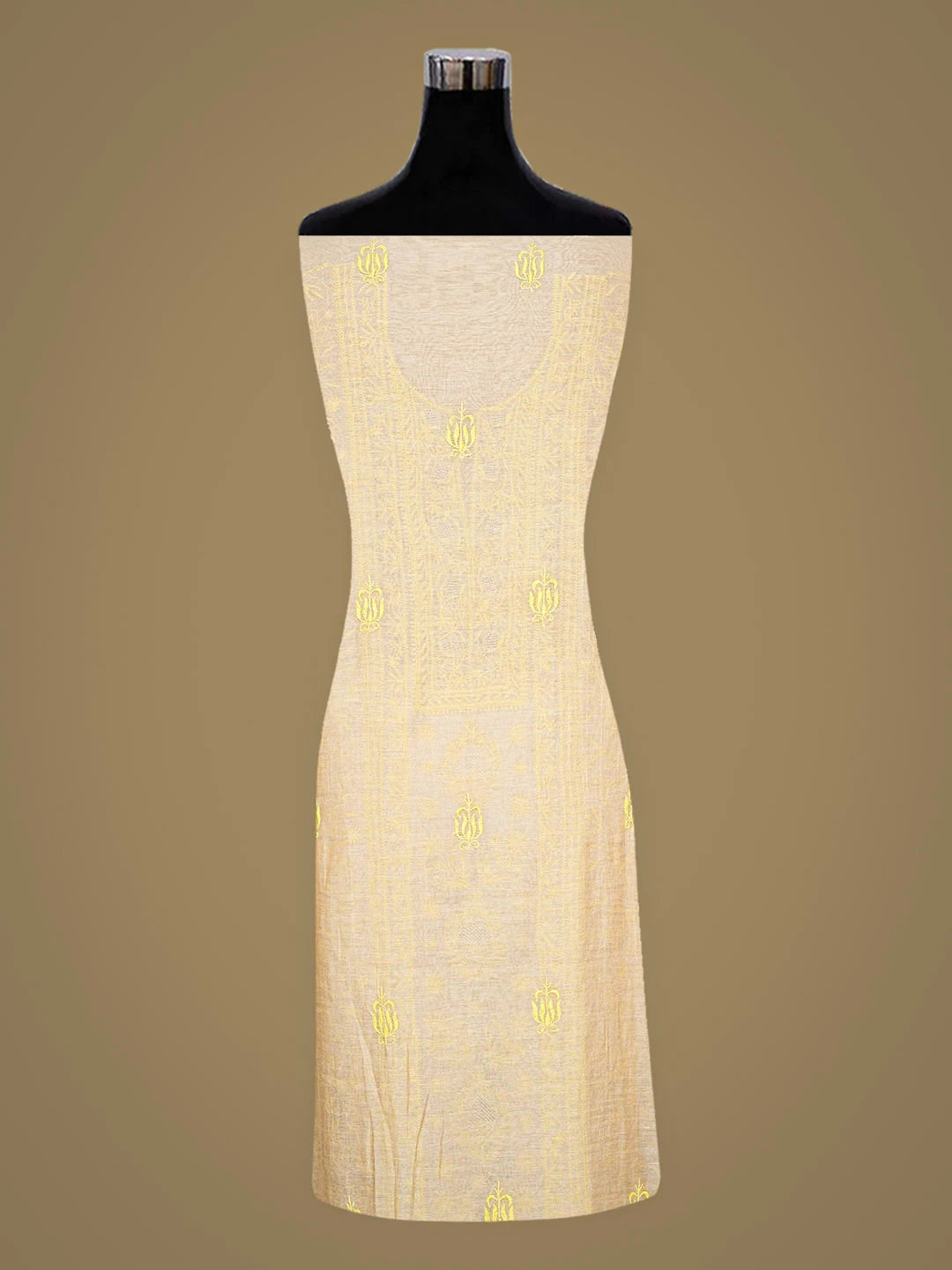 Ada Hand Embroidered Fawn Tissue Lucknowi Chikankari Unstitched Kurta Dupatta Set 01A920432
