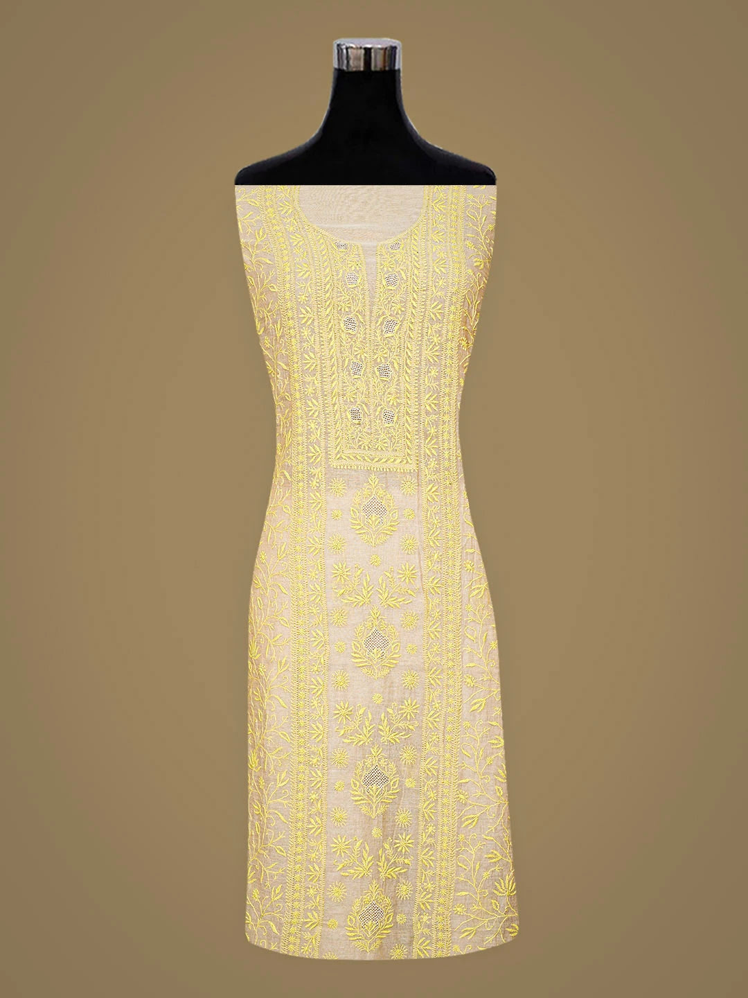 Ada Hand Embroidered Fawn Tissue Lucknowi Chikankari Unstitched Kurta Dupatta Set 01A920432