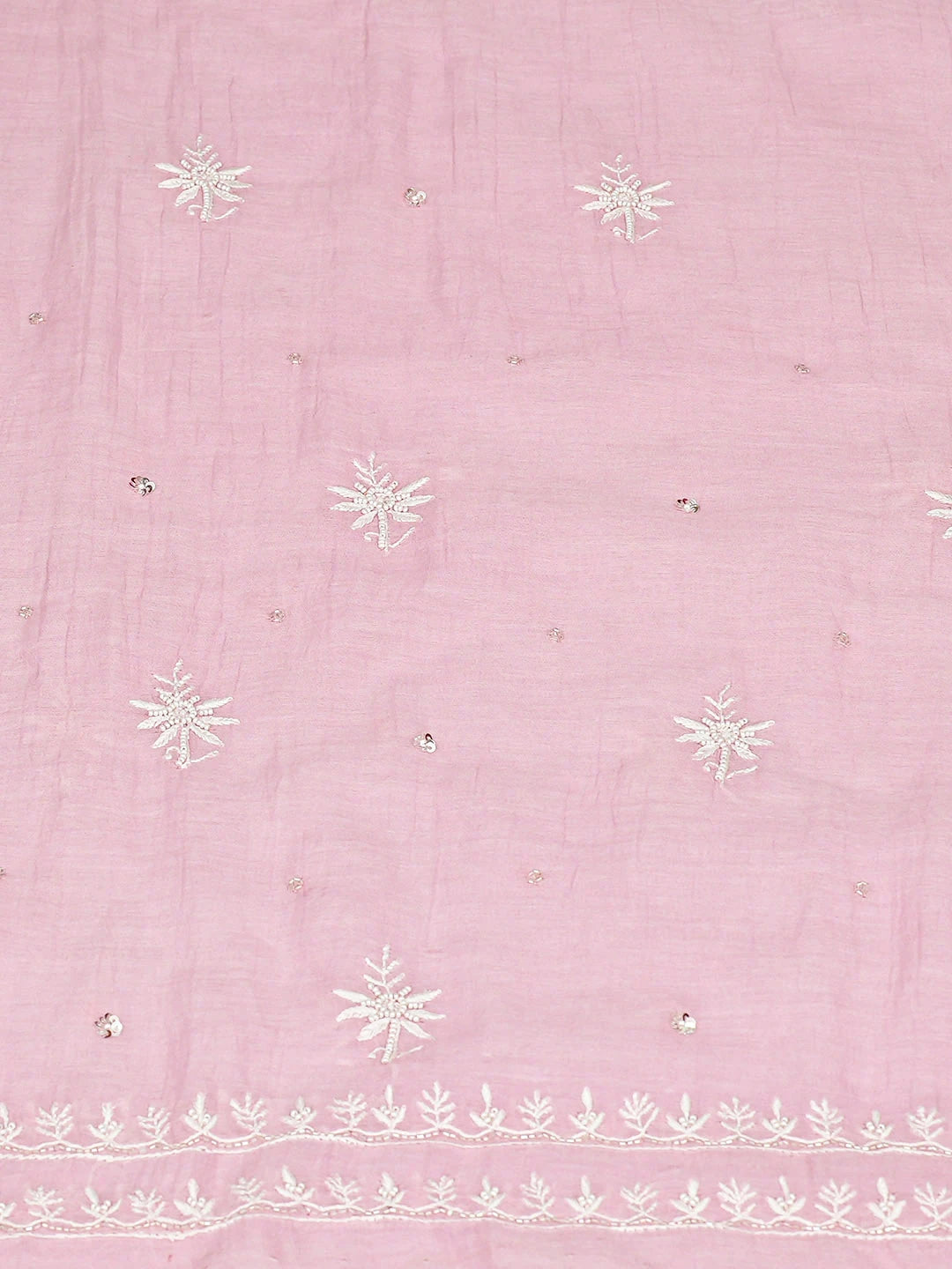 Ada Hand Embroidered Pink Chanderi Lucknowi Chikankari Unstitched Kurta Dupatta Set With Cutdana Work 01A919057
