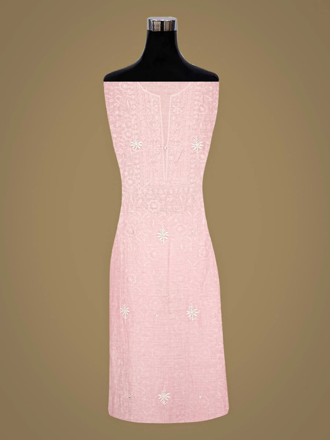 Ada Hand Embroidered Pink Chanderi Lucknowi Chikankari Unstitched Kurta Dupatta Set With Cutdana Work 01A919057
